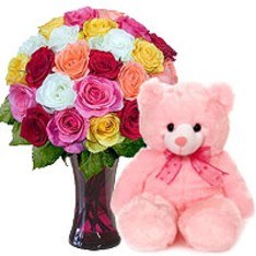 Mix Roses with Teddy Bear
