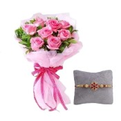 Rakhi with Bouquet Of Pink Roses