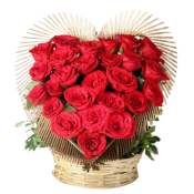 Heart Shaped Basket of 50 Exotic Red Roses