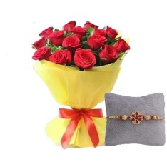 Rakhis with Bouquet Of Red Roses