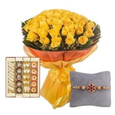 Rakhi with Yellow Roses and Mithai