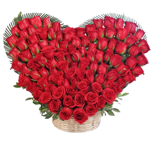 Heart Shaped Basket Of 100 Red Roses