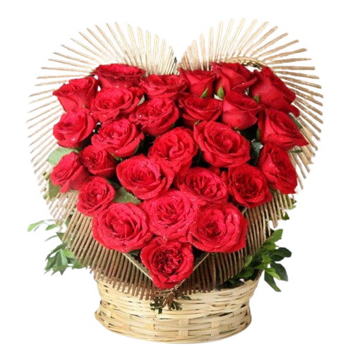 Heart Shaped Basket of 50 Exotic Red Roses