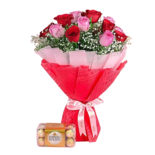 Red Pink Rose and Chocolates Combo