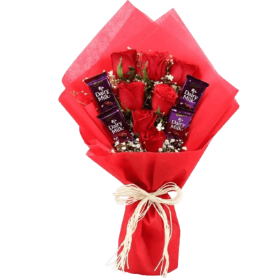 Red Roses with Chocolates Bouquet