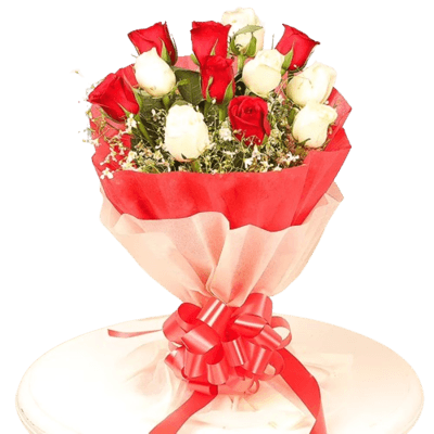 Bunch of 12 Red N White Roses